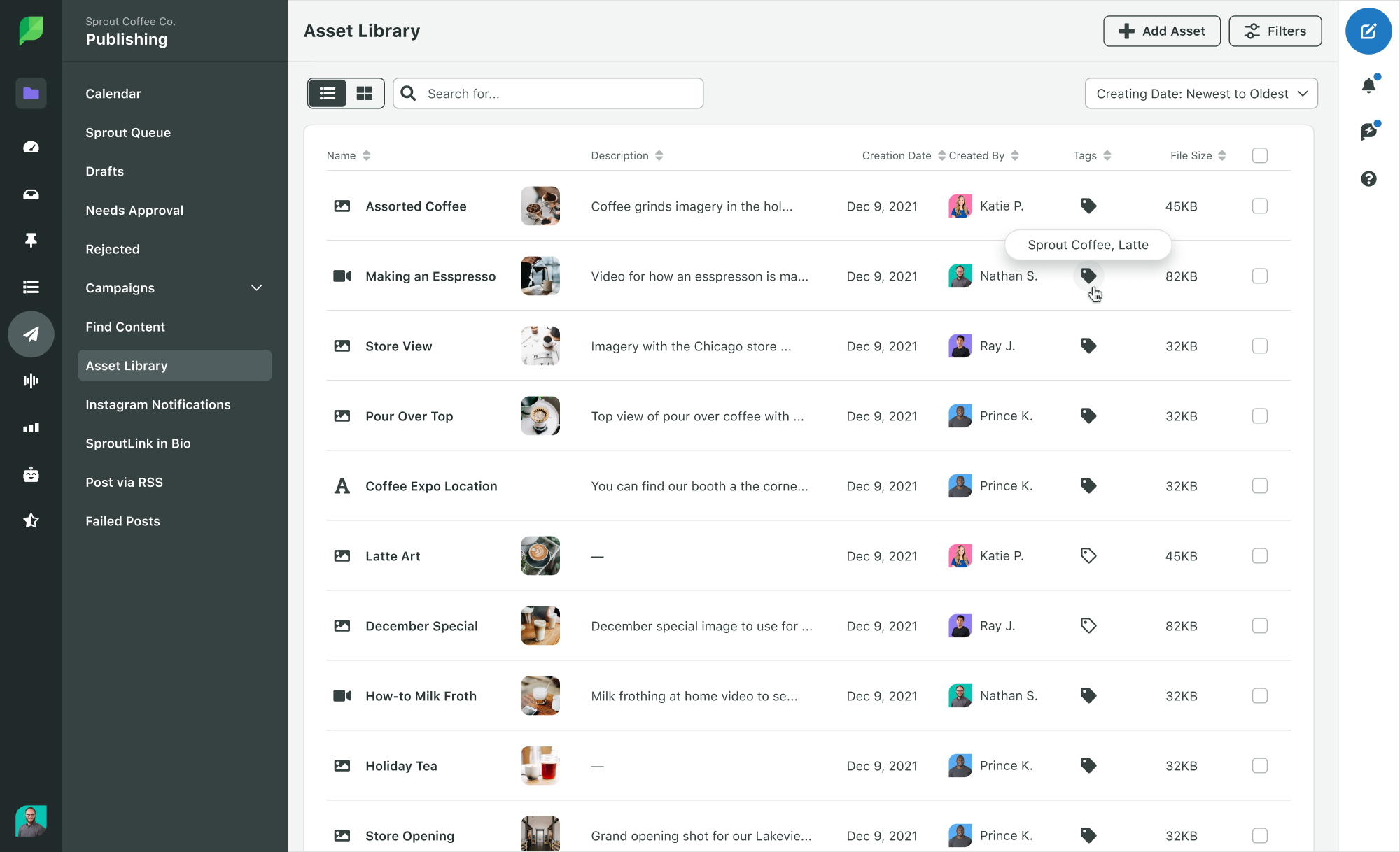 A screenshot of Sprout Social's Asset Library.
