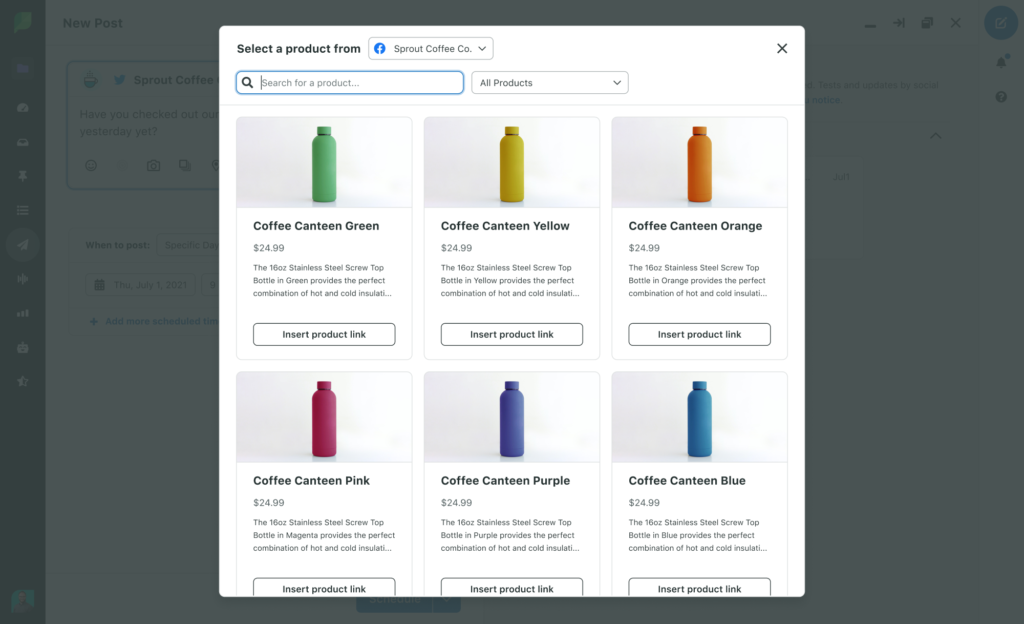Sprout's built-in social commerce catalogue